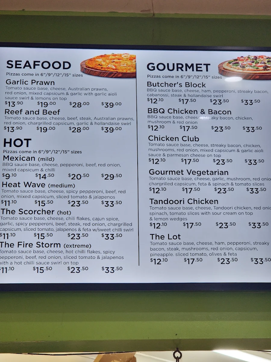Menu, Poppy's Pizza Place