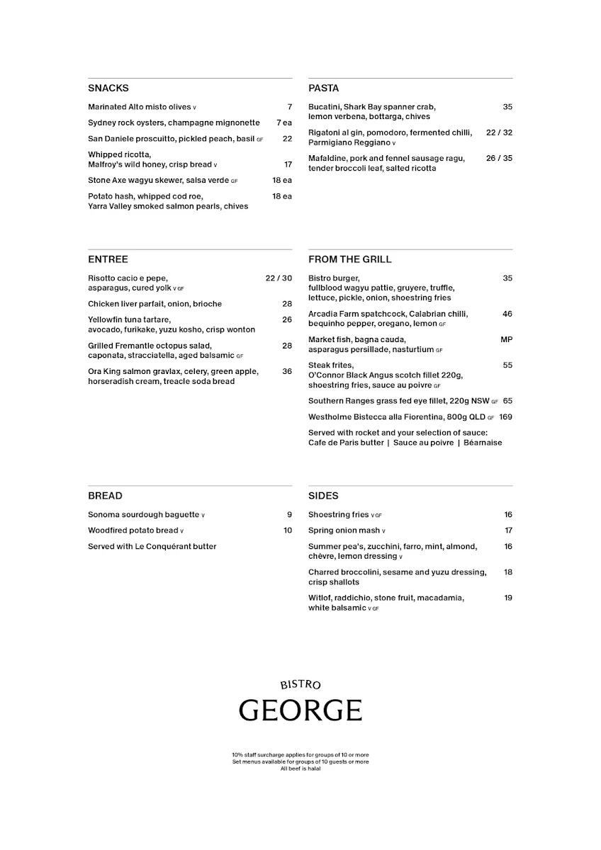 Menu, Bistro George