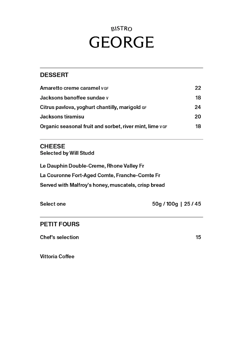 Menu, Bistro George