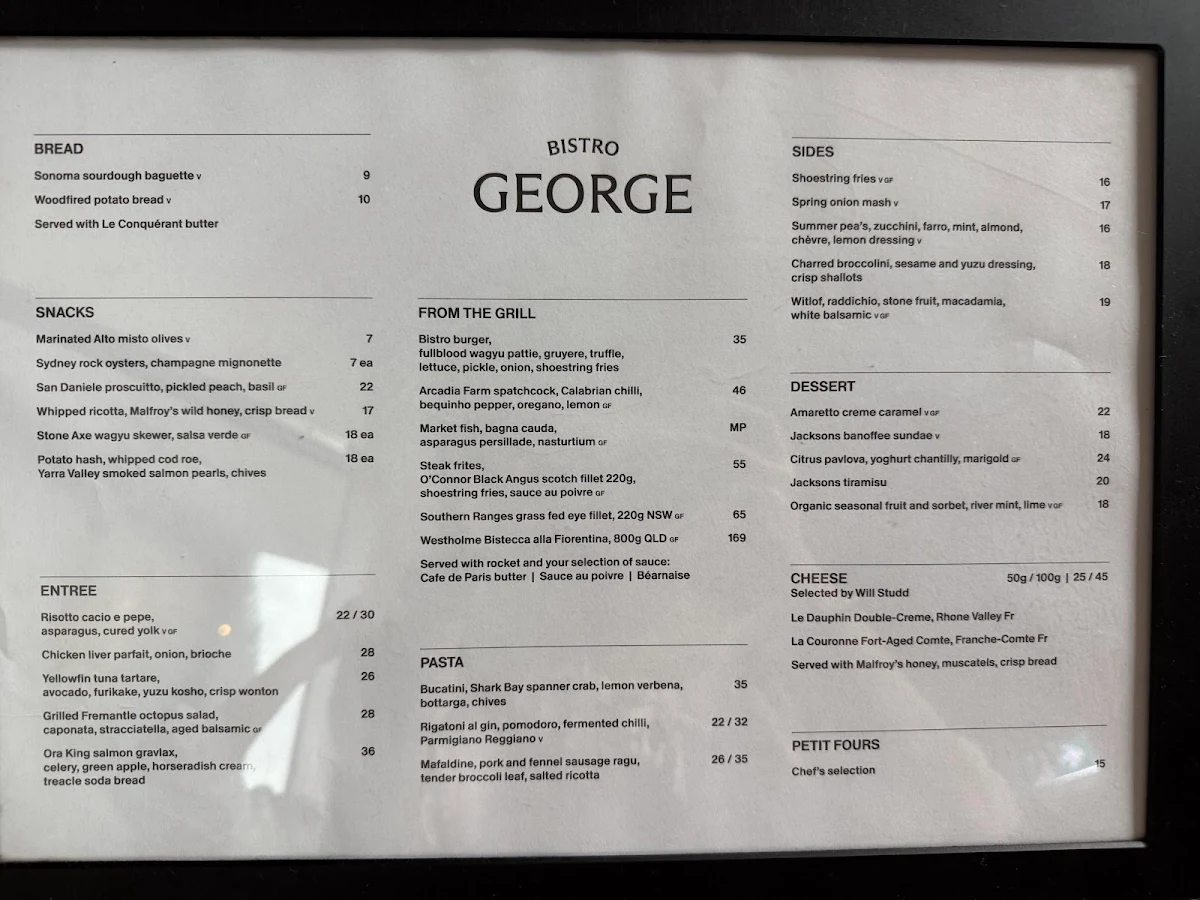 Menu, Bistro George
