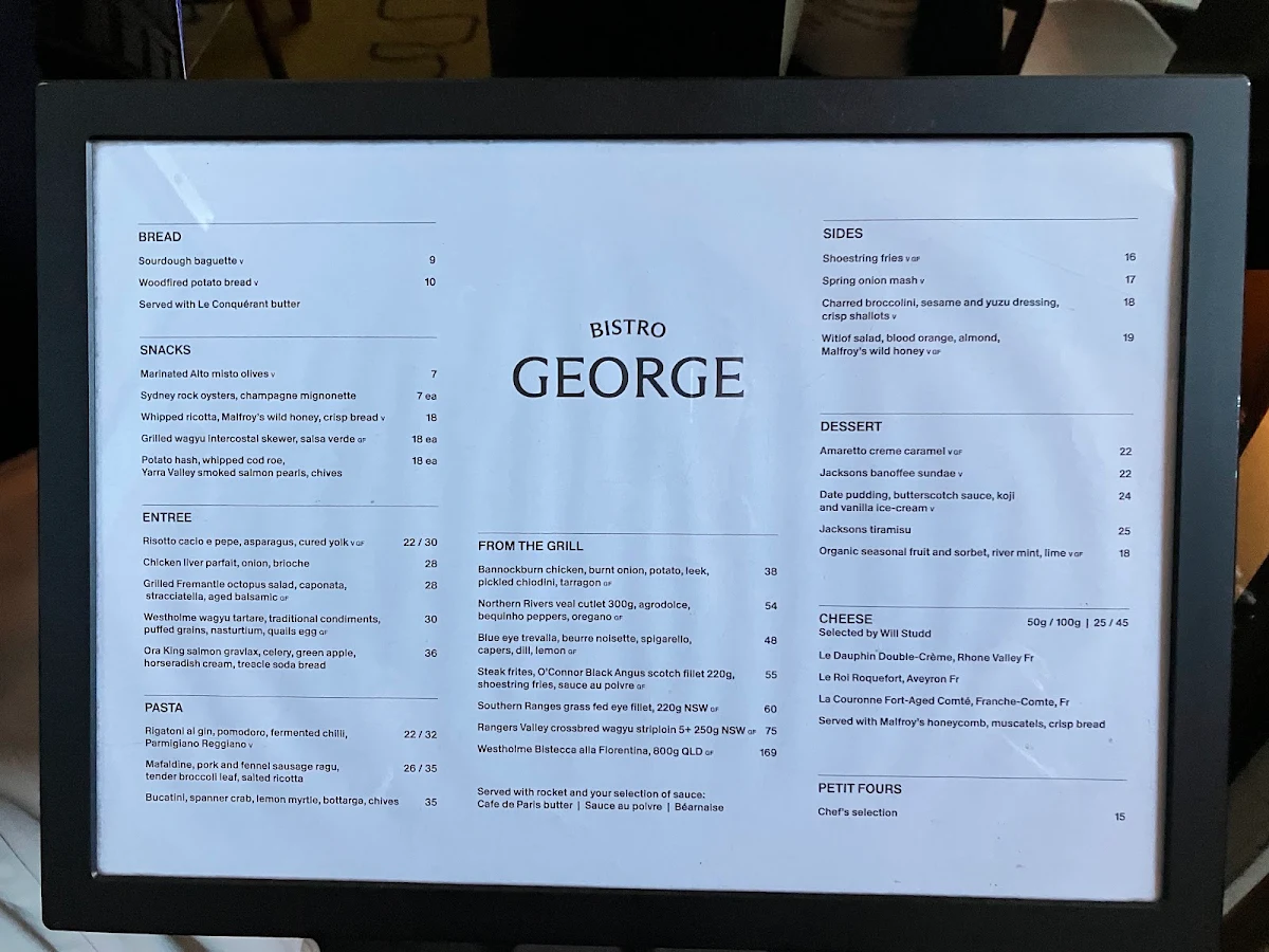 Menu, Bistro George