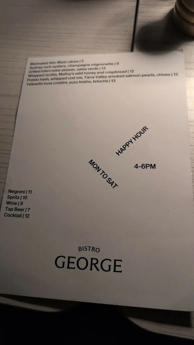 Menu, Bistro George