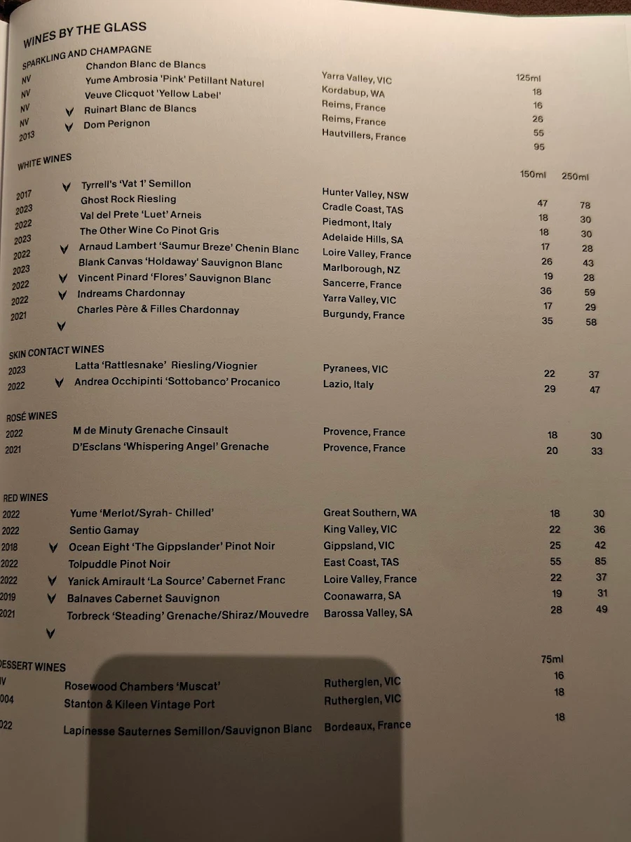 Menu, Bistro George