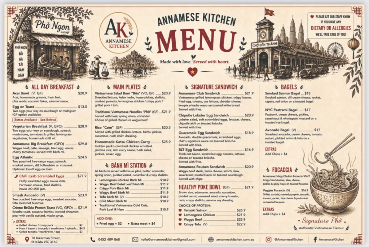 Menu, Annamese Kitchen
