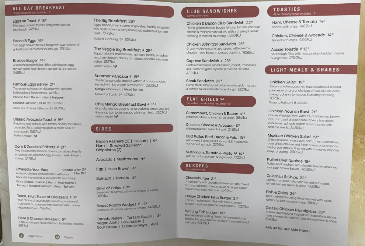 Menu, The Coffee Club - Centro Nepean