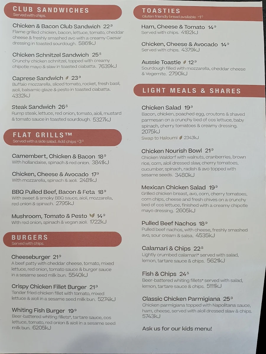 Menu, The Coffee Club - Centro Nepean