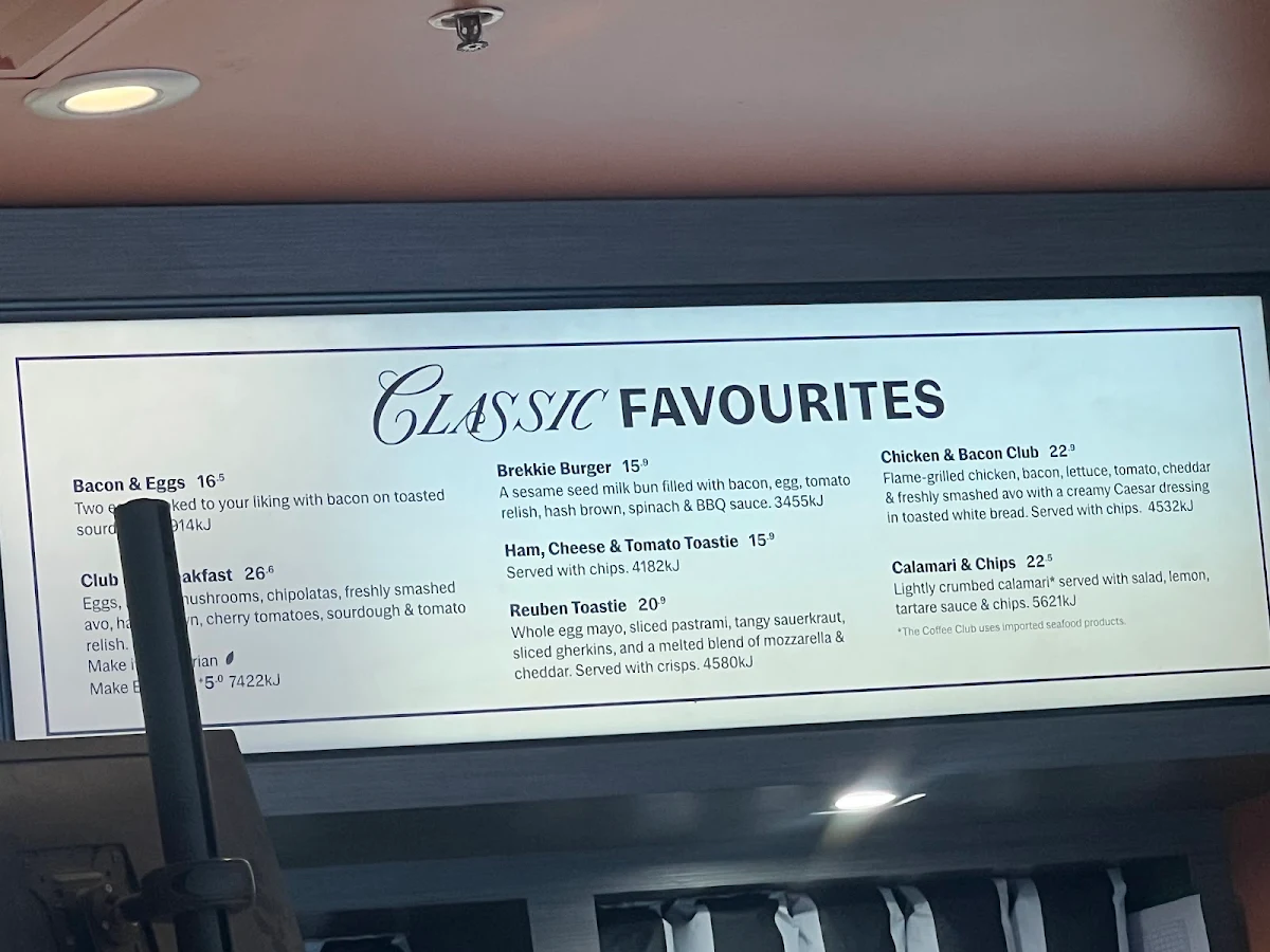 Menu, The Coffee Club - Centro Nepean
