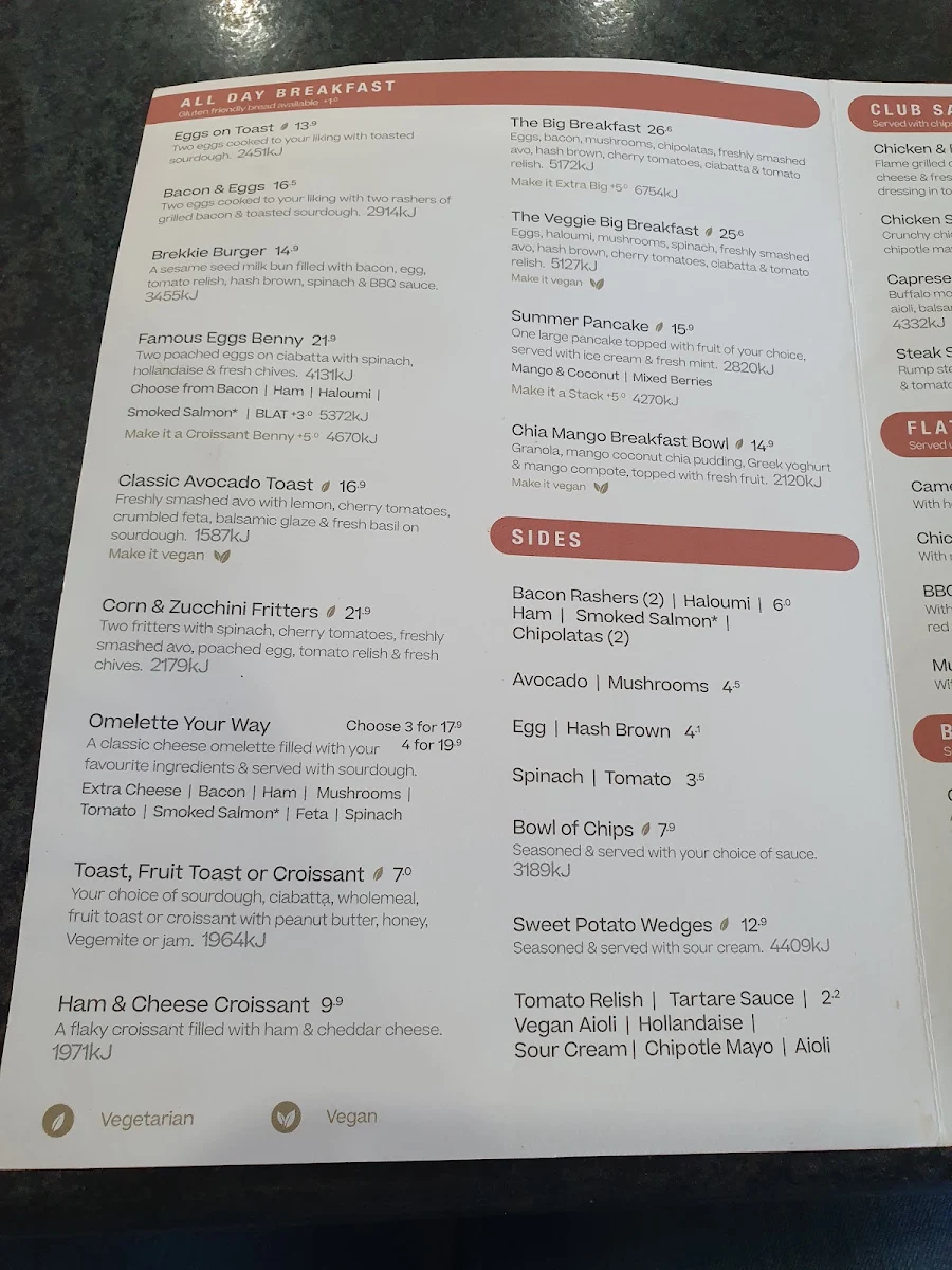Menu, The Coffee Club - Centro Nepean