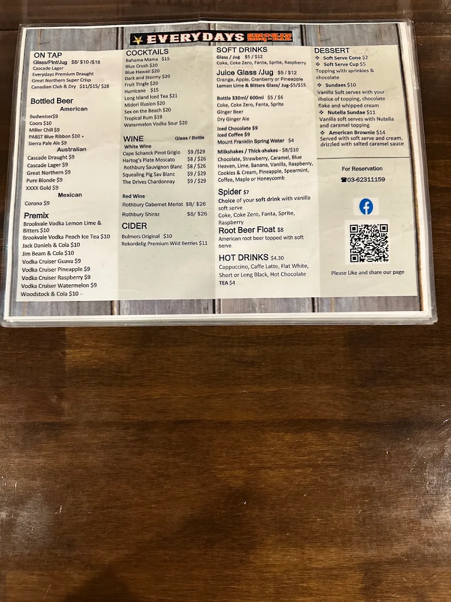 Menu, Everydays Smokin BBQ & Bar