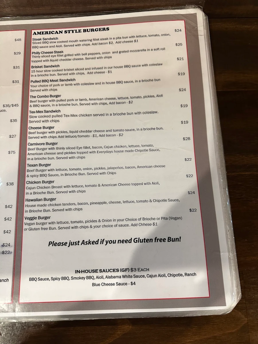 Menu, Everydays Smokin BBQ & Bar