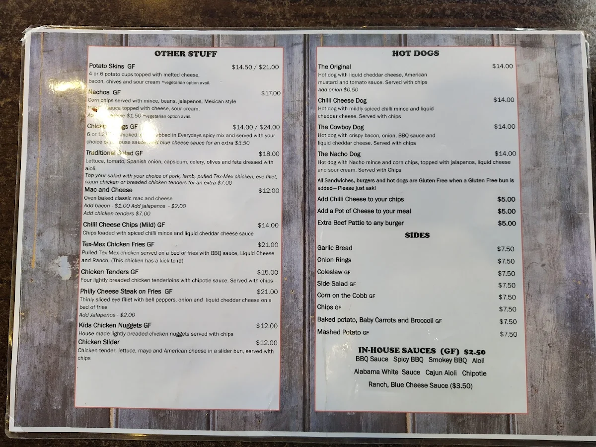Menu, Everydays Smokin BBQ & Bar