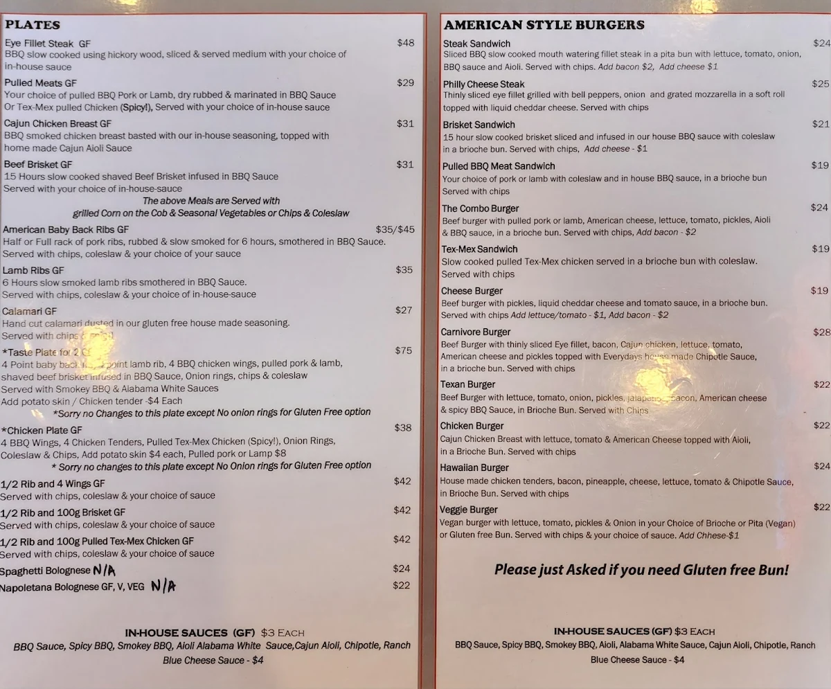 Menu, Everydays Smokin BBQ & Bar