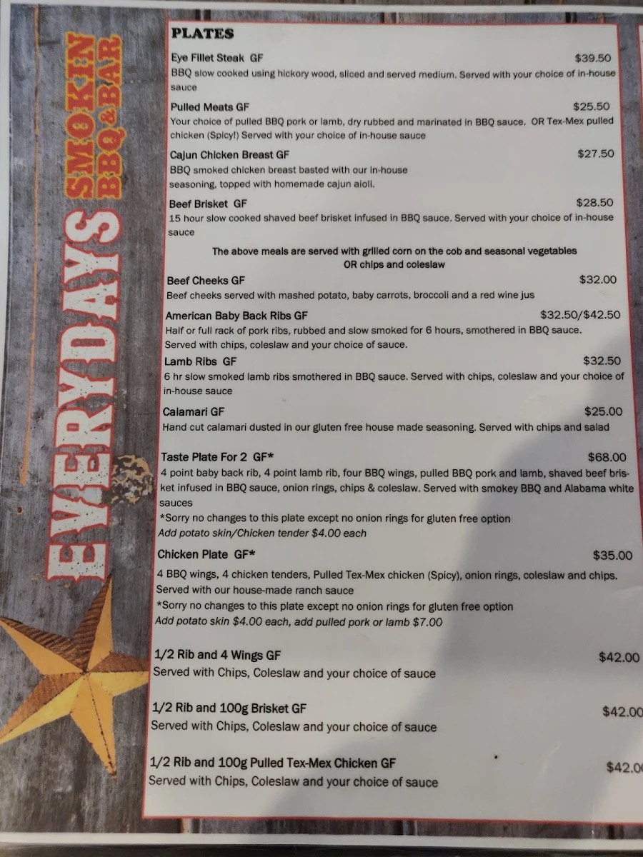 Menu, Everydays Smokin BBQ & Bar