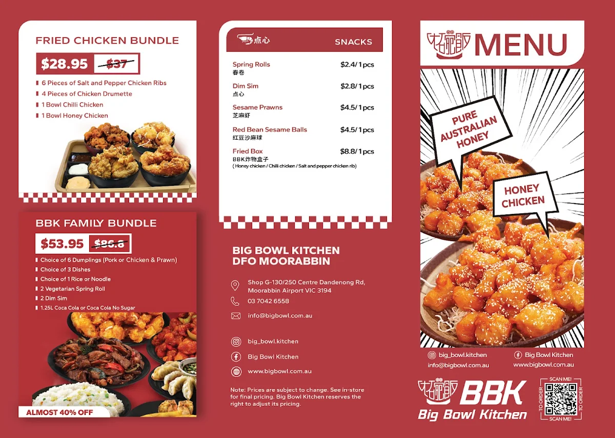 Menu, Big Bowl Kitchen DFO Moorabbin