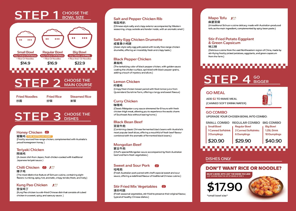 Menu, Big Bowl Kitchen DFO Moorabbin