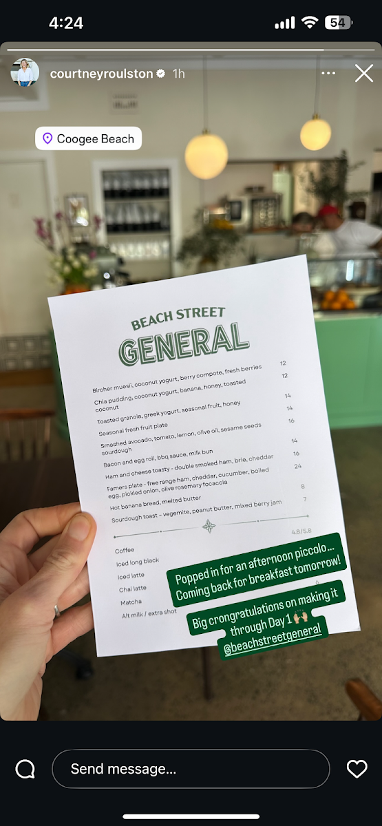 Menu, Beach Street General Coogee