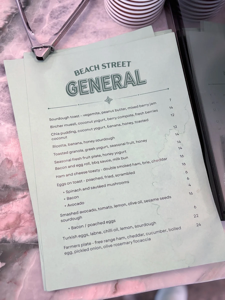 Menu, Beach Street General Coogee