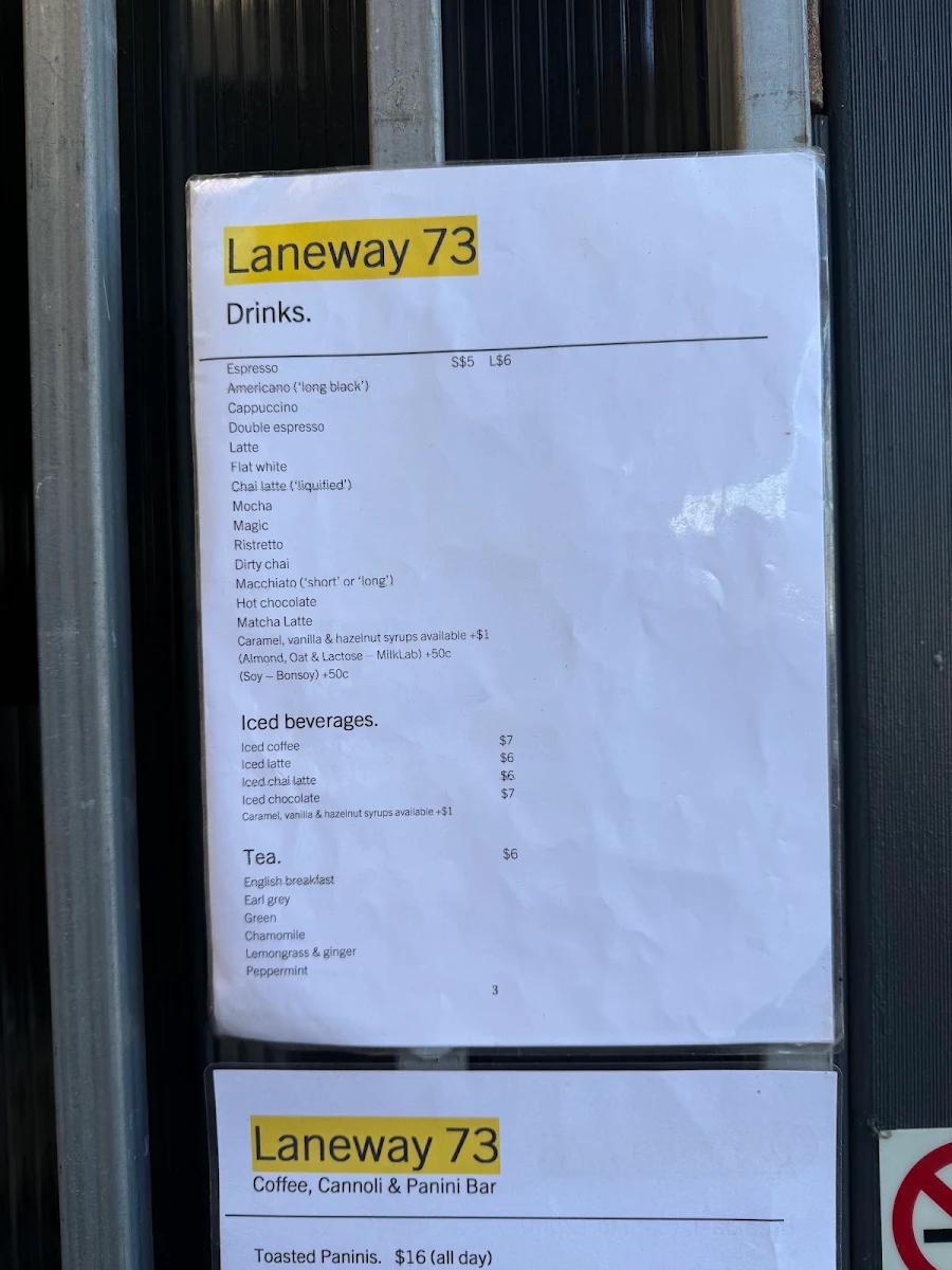 Menu, Laneway 73 Cafe Anglesea