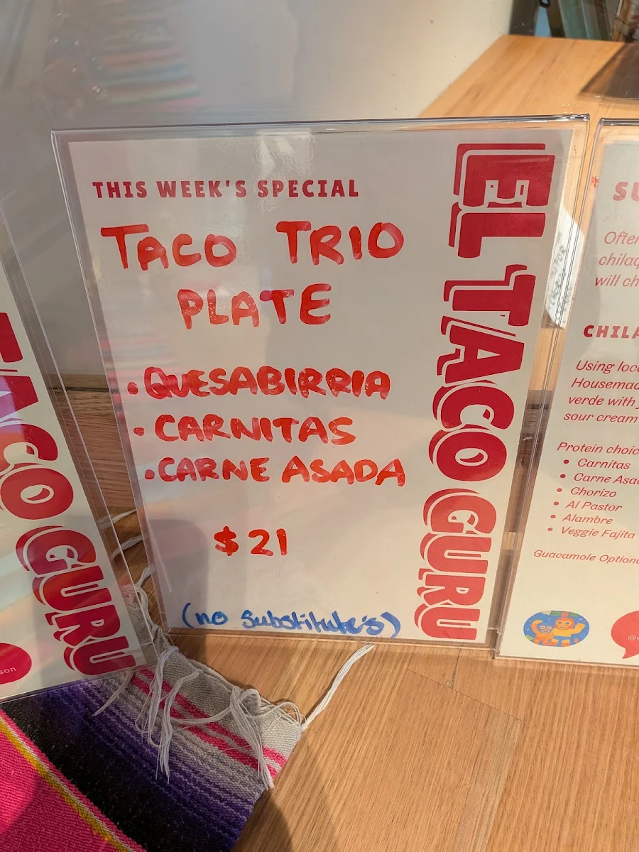 Menu, El Taco Guru and Son