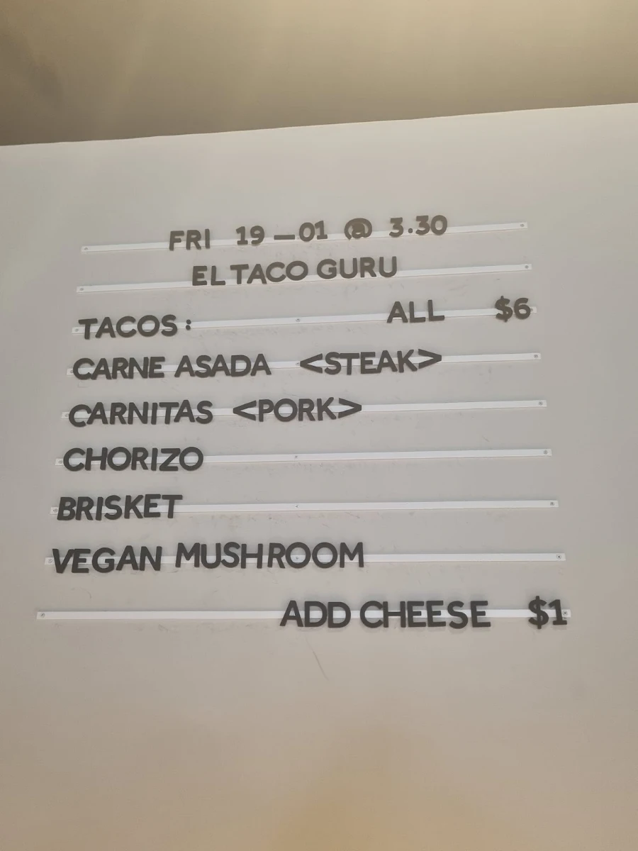 Menu, El Taco Guru and Son