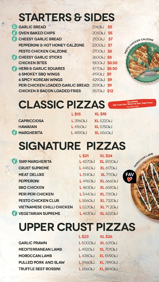 Menu, Crust Pizza Claremont