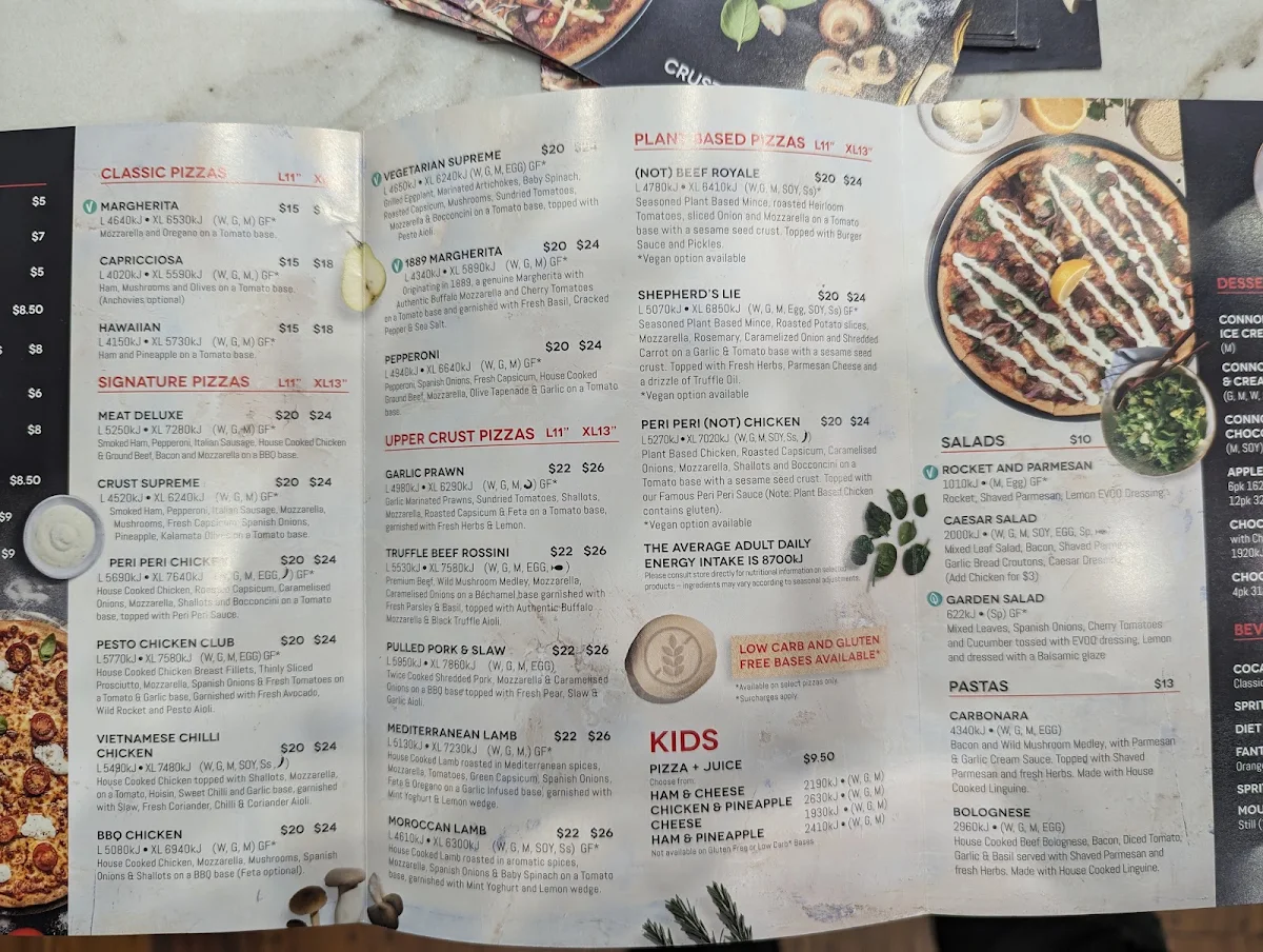 Menu, Crust Pizza Claremont