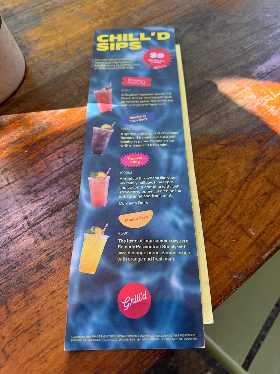 Menu, Grill'd Burgers - Surfers Paradise