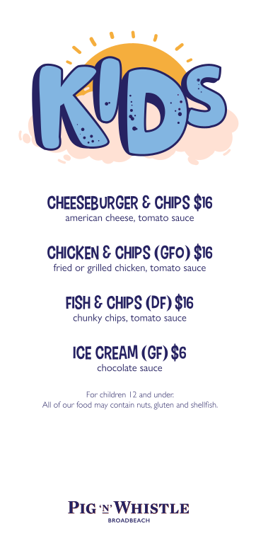 Menu, Pig 'N' Whistle Broadbeach