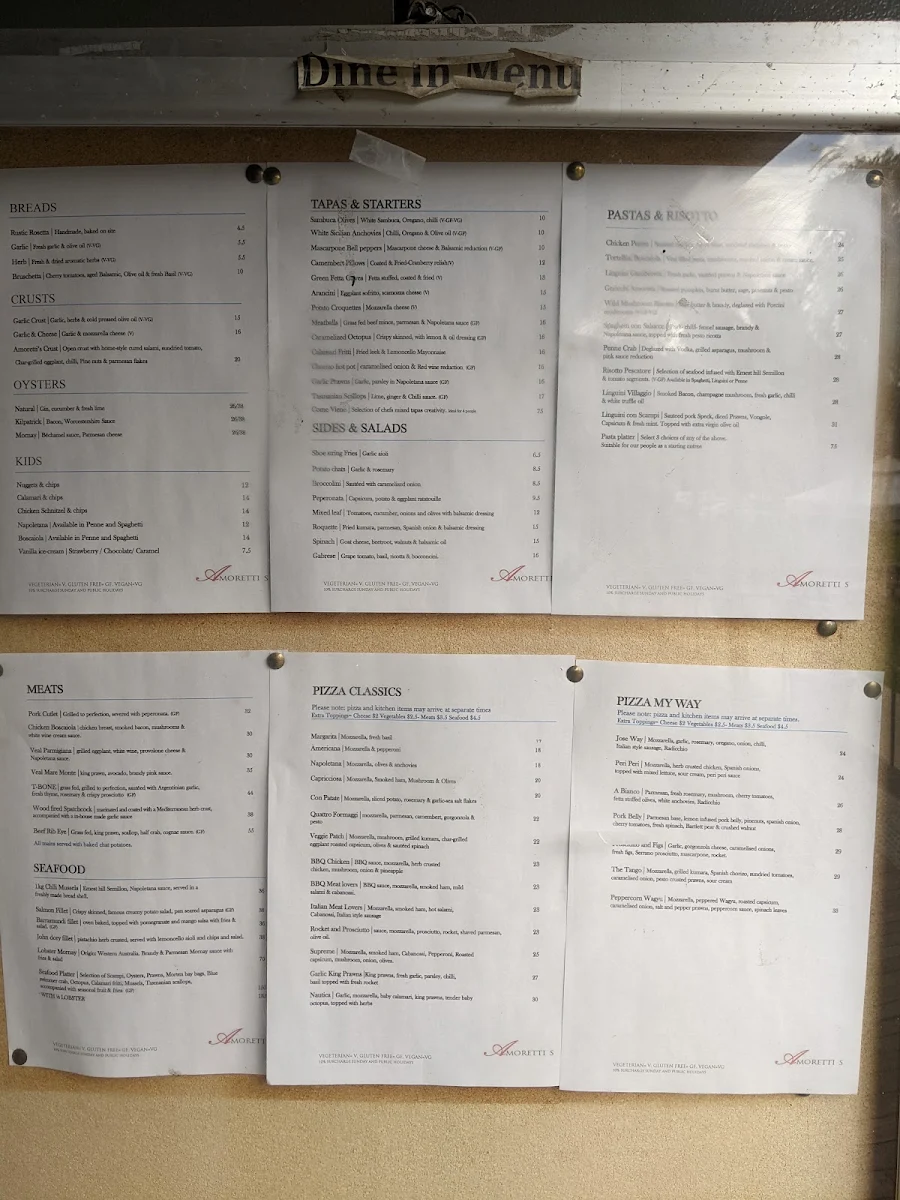 Menu, Amoretti's Abbotsbury