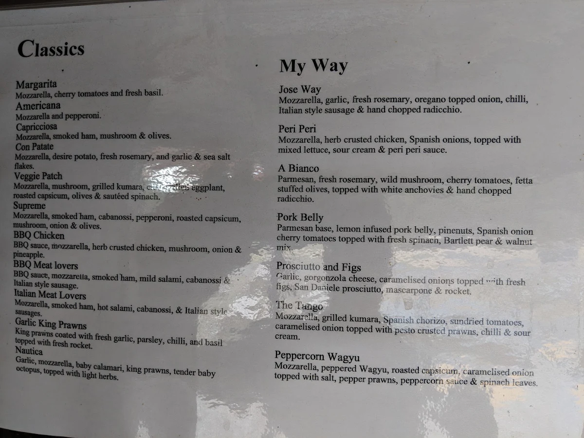 Menu, Amoretti's Abbotsbury