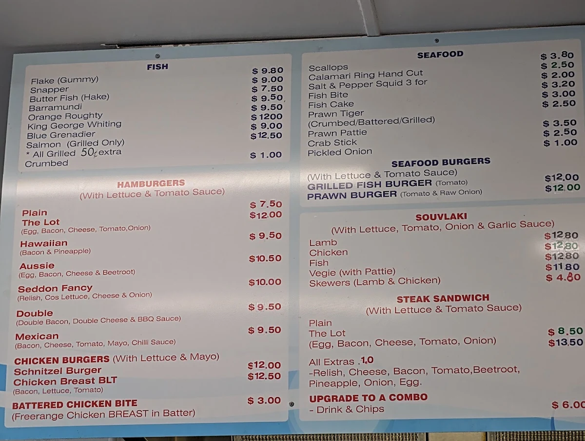 Menu, Saint Charles Fish & Chippery