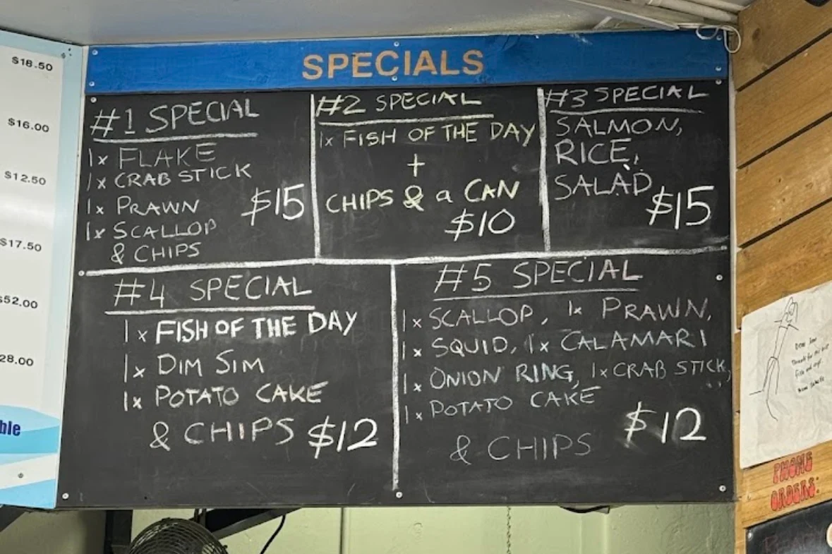 Menu, Saint Charles Fish & Chippery