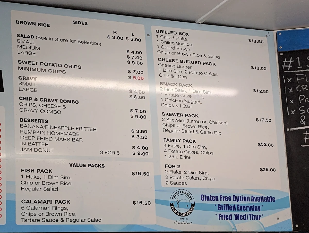 Menu, Saint Charles Fish & Chippery