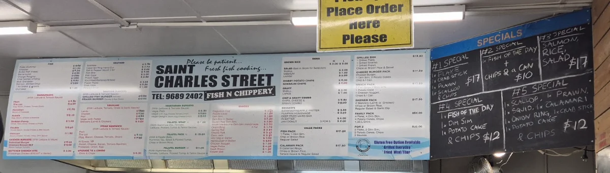 Menu, Saint Charles Fish & Chippery