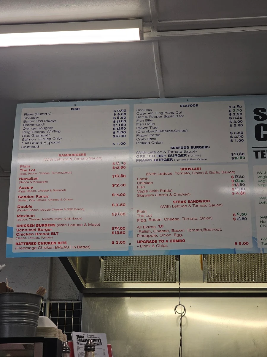 Menu, Saint Charles Fish & Chippery