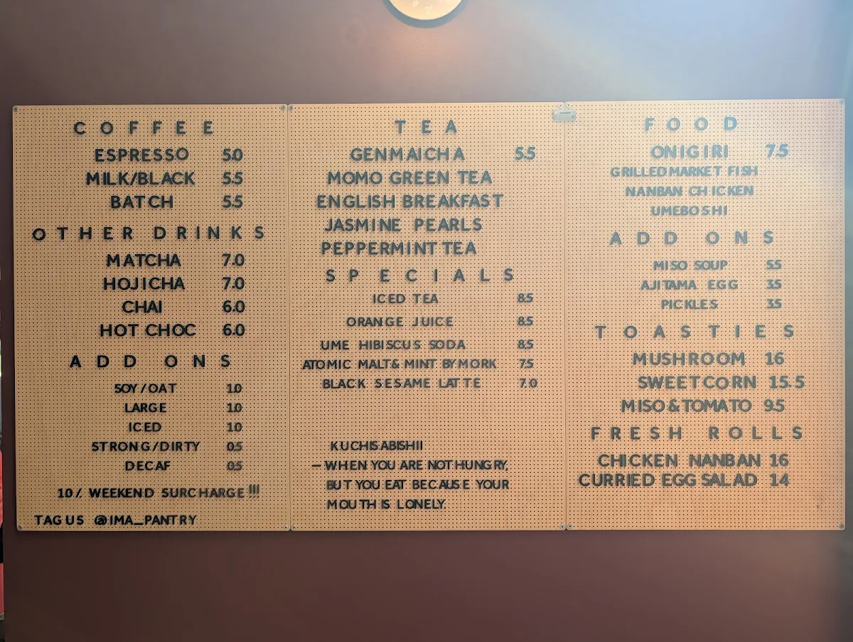 Menu, ima Pantry