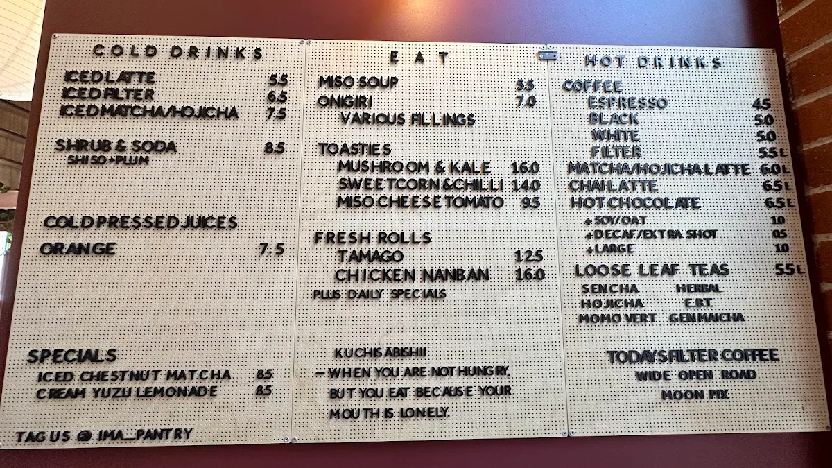 Menu, ima Pantry
