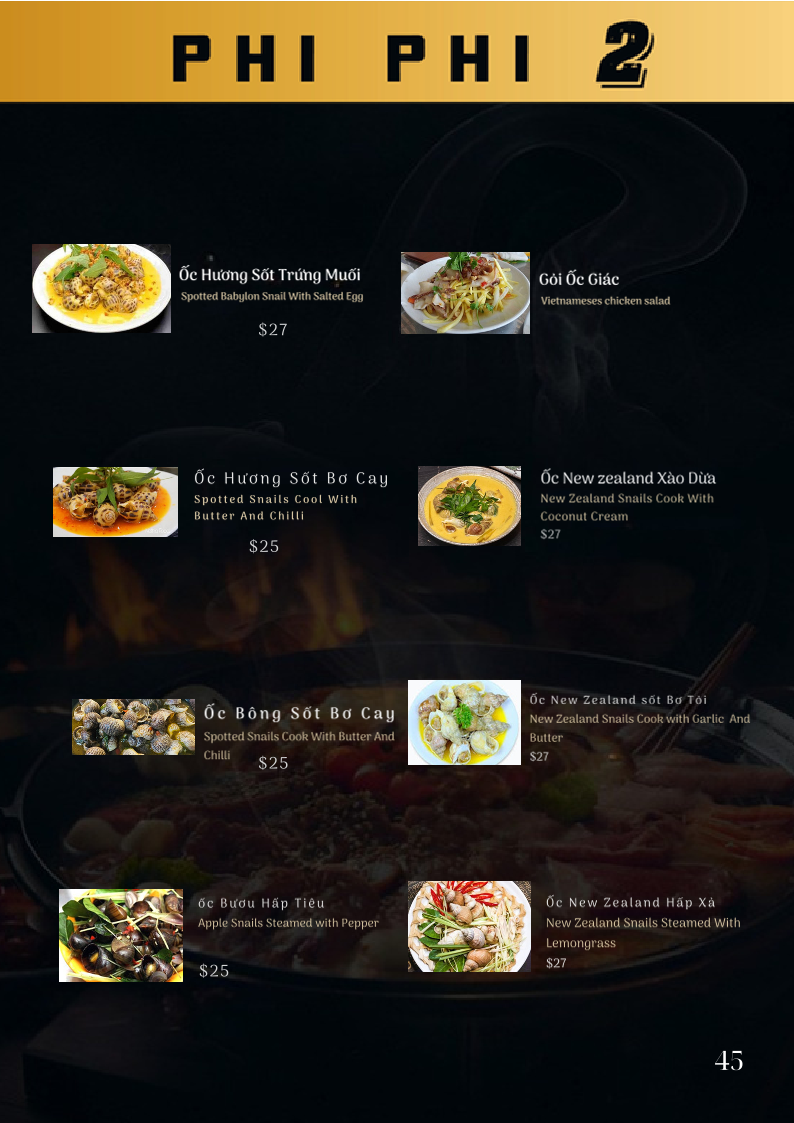 Menu, Phi Phi 2