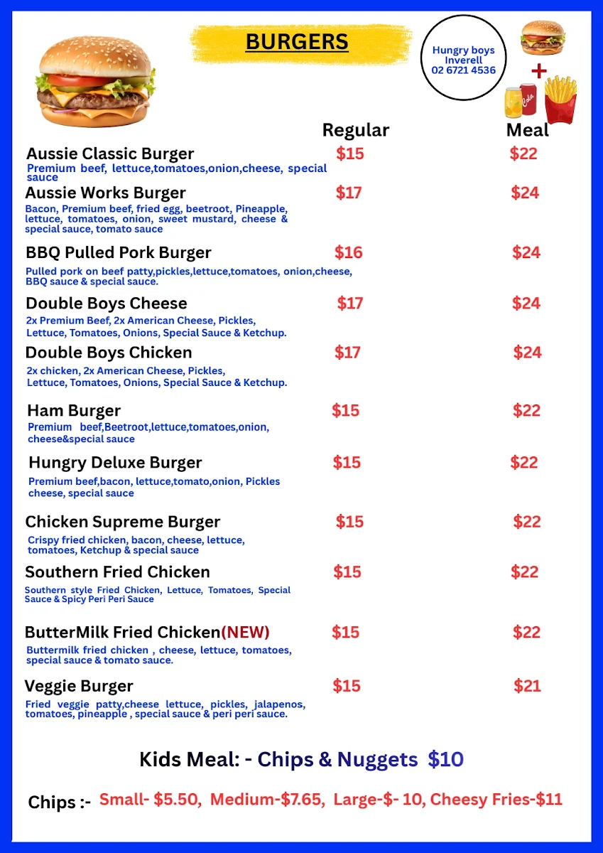 Menu, Hungry Boys Inverell
