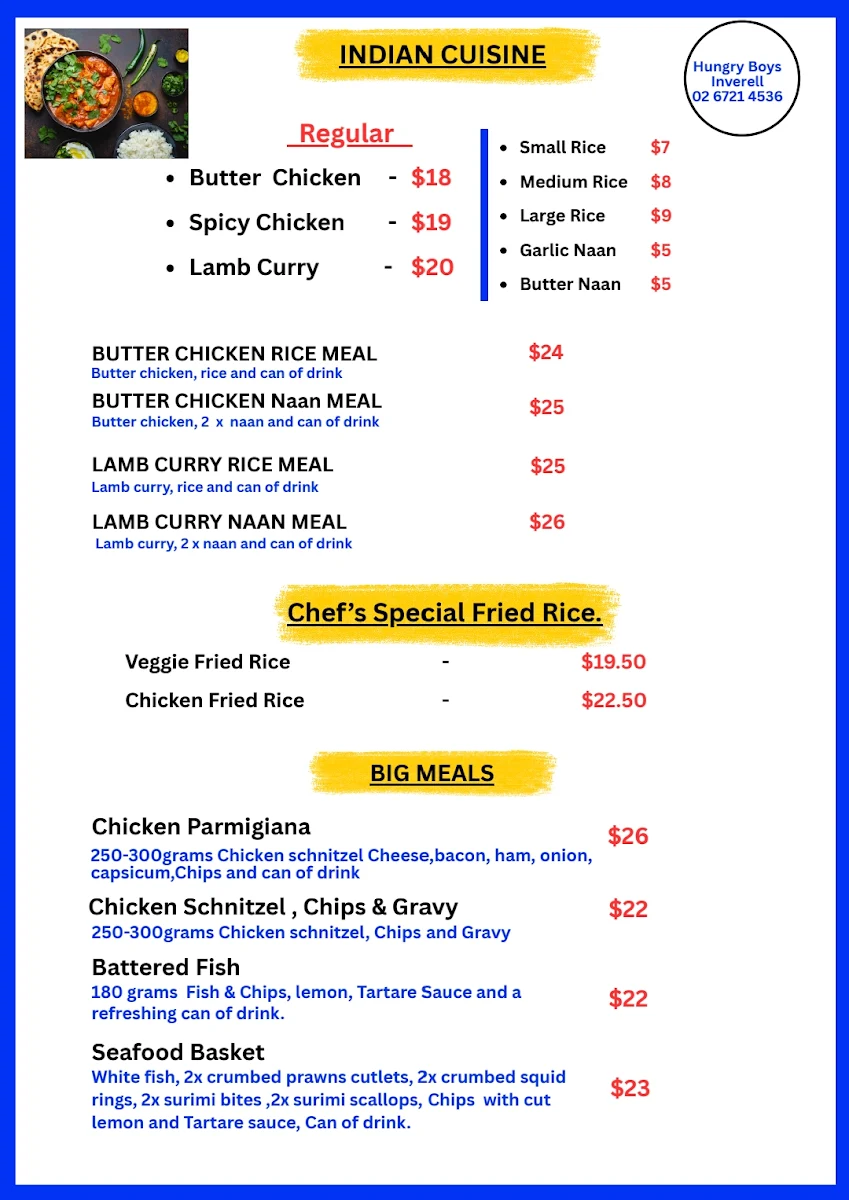 Menu, Hungry Boys Inverell