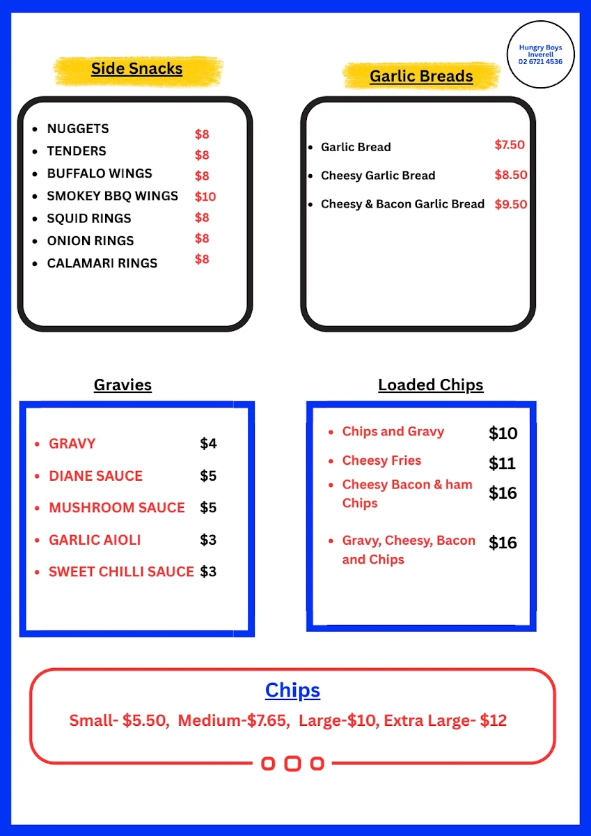Menu, Hungry Boys Inverell