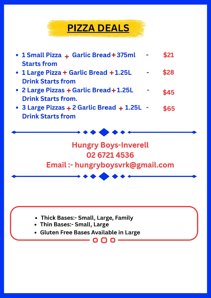 Menu, Hungry Boys Inverell