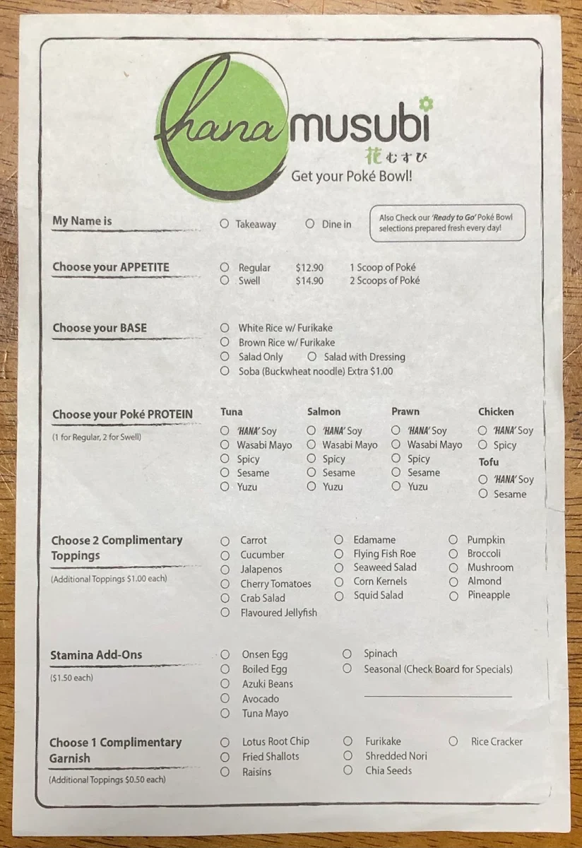Menu, Hana Musubi