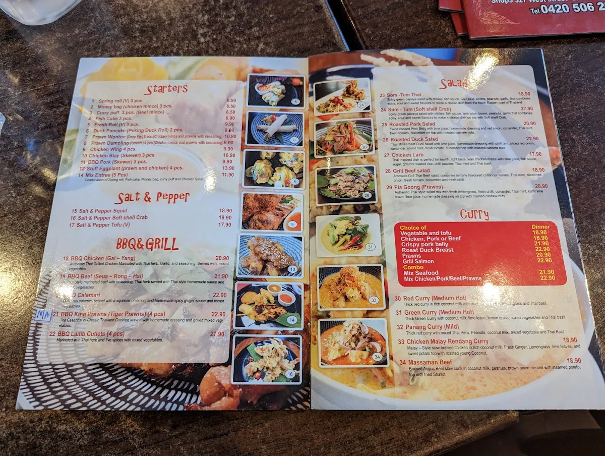 Menu, Wandee Thai Restaurant (Umina Beach)