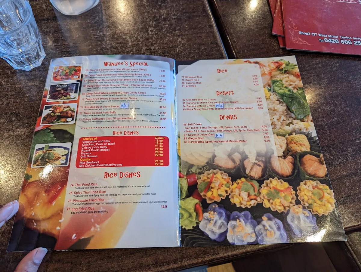 Menu, Wandee Thai Restaurant (Umina Beach)