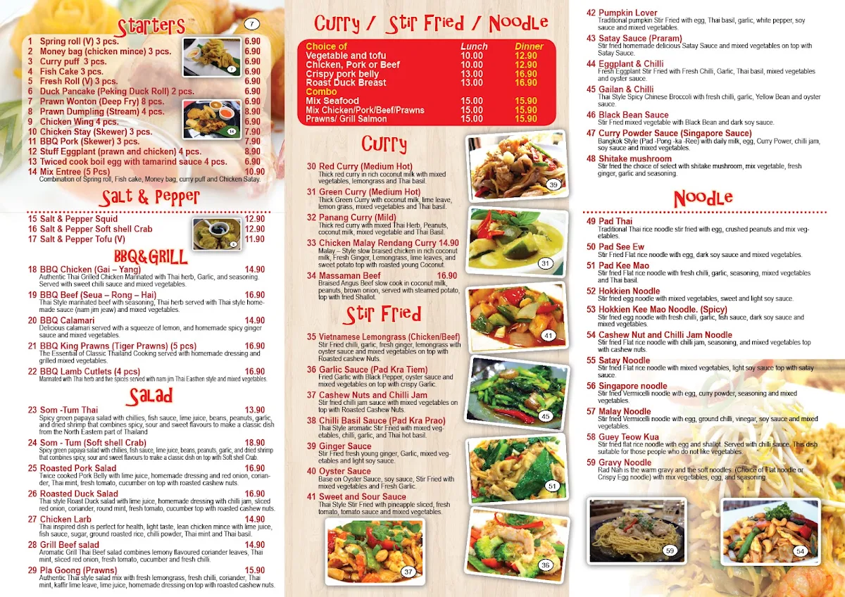 Menu, Wandee Thai Restaurant (Umina Beach)