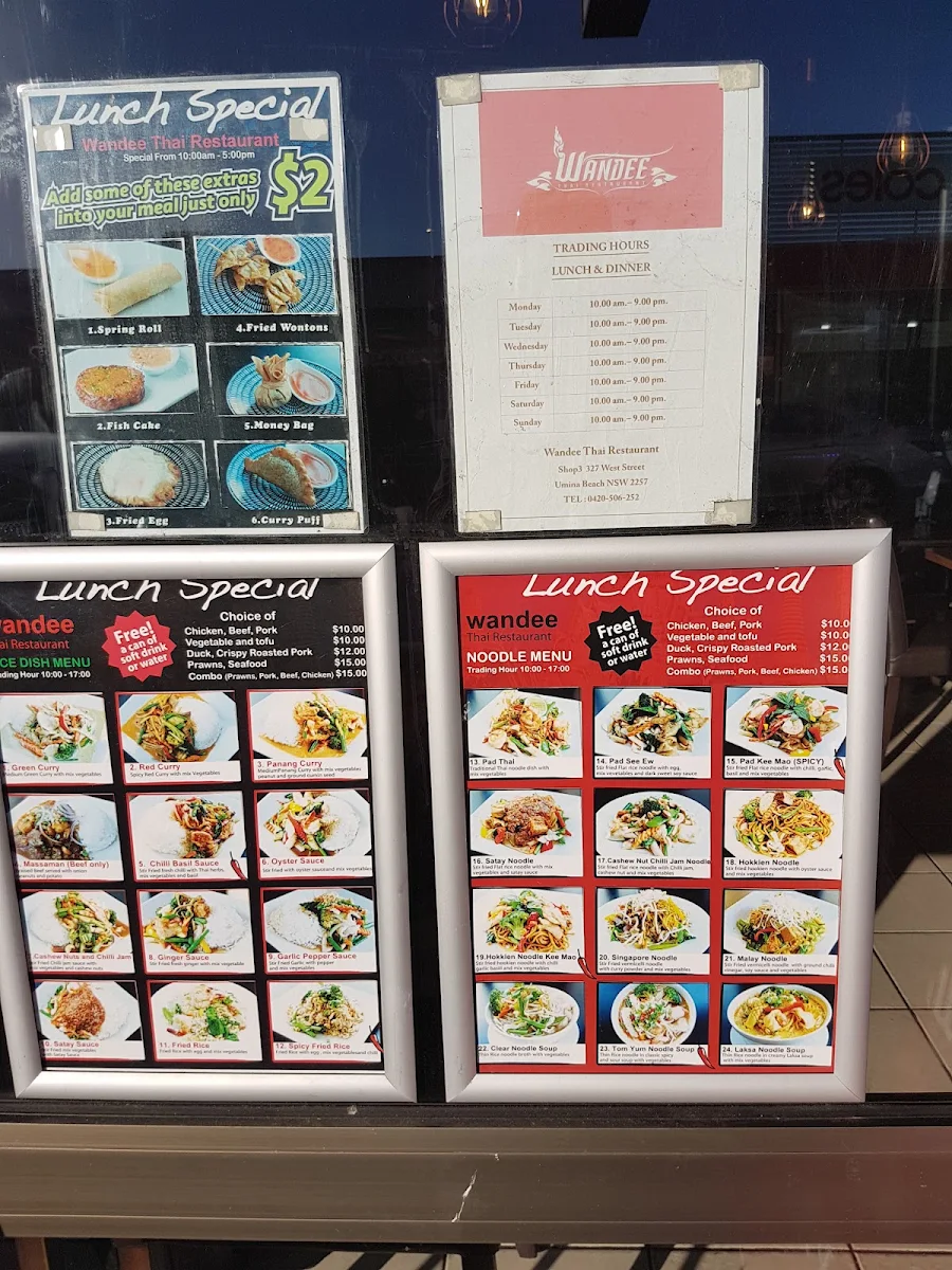 Menu, Wandee Thai Restaurant (Umina Beach)