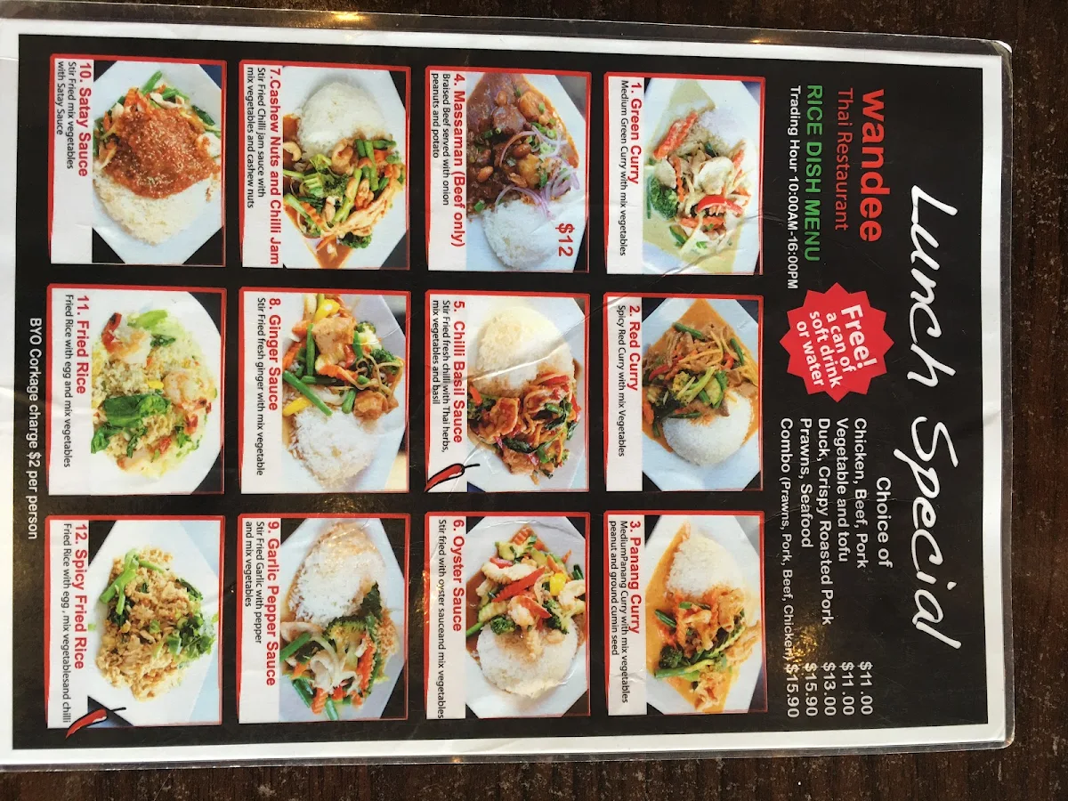 Menu, Wandee Thai Restaurant (Umina Beach)