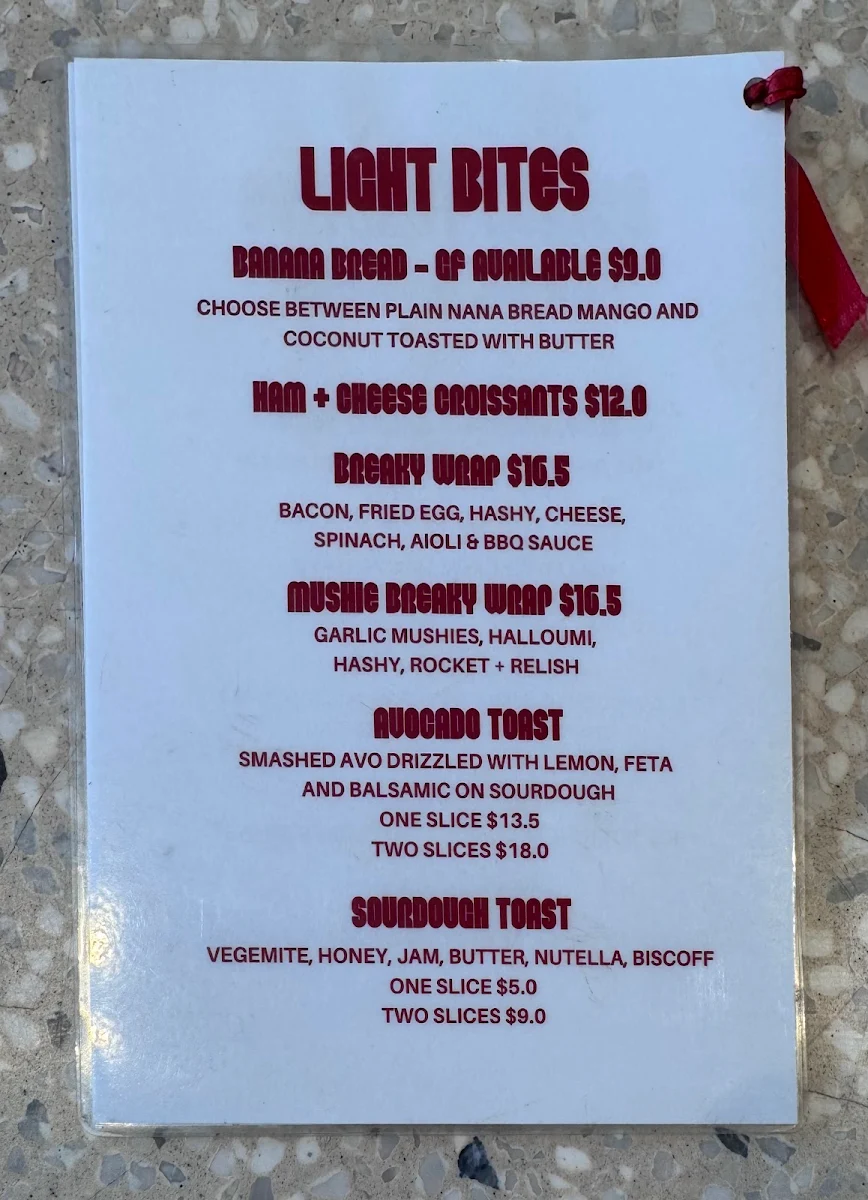 Menu, BLKFINN ESPRESSO