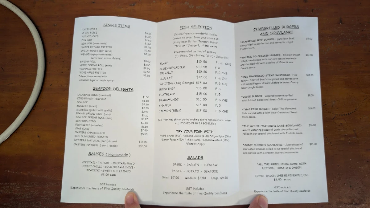 Menu, Seabreeze on Maling